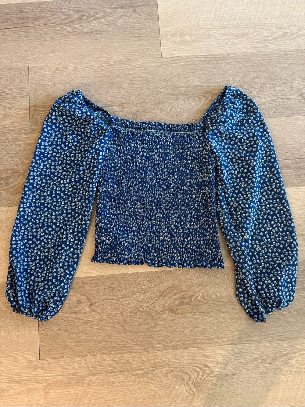 Blue Floral Off-Shoulder Smocked Top